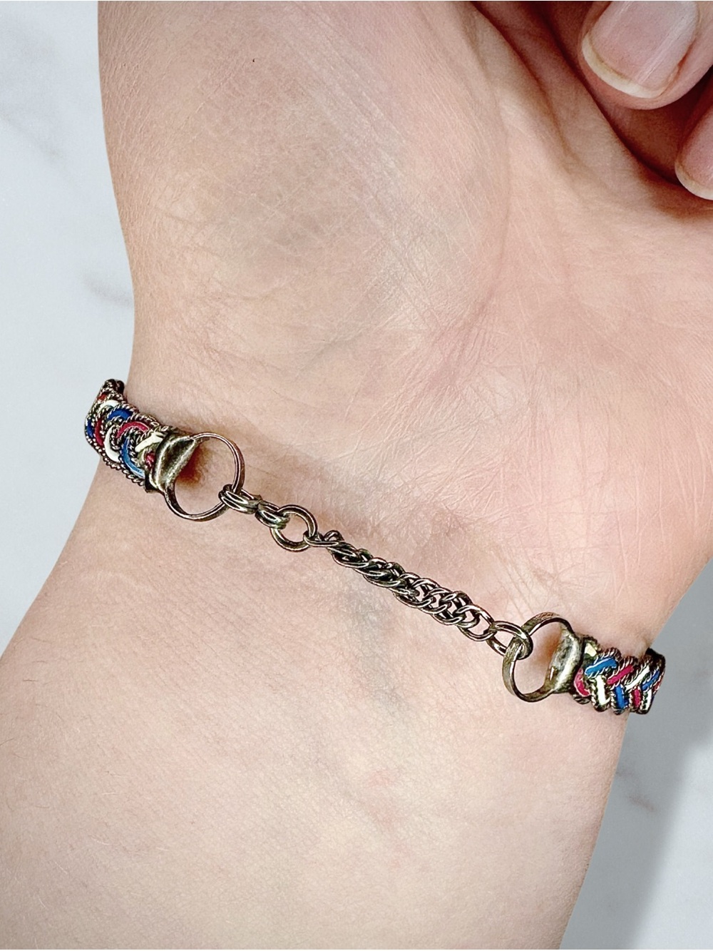 Vintage Artisan Woven Colorful Metallic Rope Braid Mexico Bracelet - Picture 2 of 2